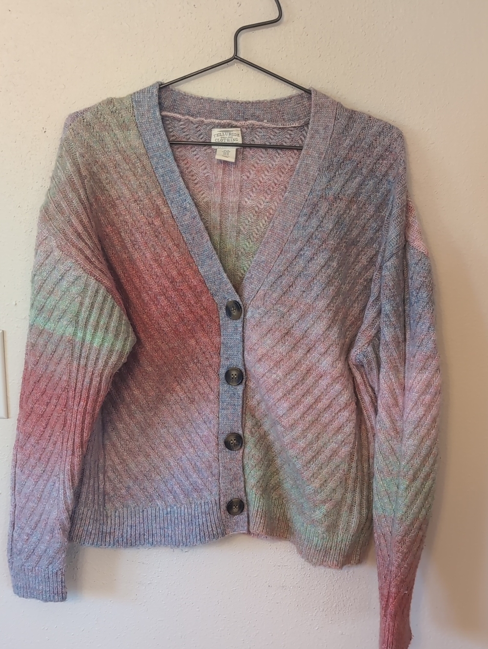 Pastel Multicolor V-Neck Ribbed Cardigan Sweater M